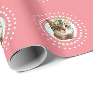 Papier Cadeau Chat tigré avec le papier d'emballage de houx de