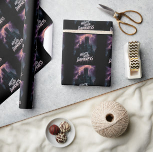 Papier Cadeau Château gothique hanté sous orage avec texte