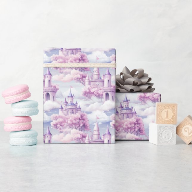 Papier Cadeau Château Princess Pink Aquarelle - (Baby Shower)