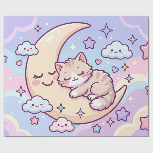 Papier Cadeau Chaton de Lune Endormi