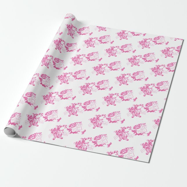 Papier Cadeau Chaton de Noël rose rétro et chaton (Déroulé)