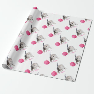 Papier Cadeau Chaton drôle adorable Low Poly mignon