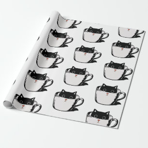 Papier Cadeau Chaton noir avec nez rouge caché dans une tasse