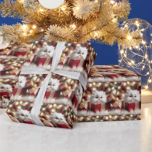 Papier Cadeau Chaton persan de Noël dans une boîte cadeau (Vacances)