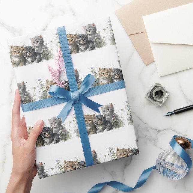 Papier Cadeau Chatons Aquarelle En Fleur sauvage (Cadeaux)