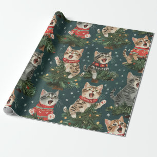 Papier Cadeau Chatons Chantant O'Christmas Tress En Chandails