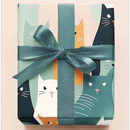Papier Cadeau Chats adorables Jouer Neutre Motif Pastel