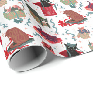Papier Cadeau Chats Amusants Dans Les Boîtes De Noël Blanc Rouge