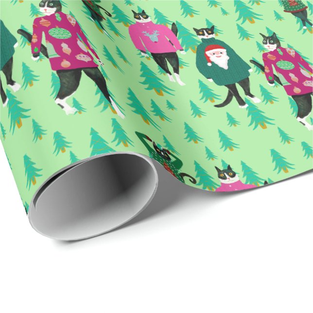 Papier Cadeau Chats amusants dans les jumpers de Noël moches ver (Coin rond)