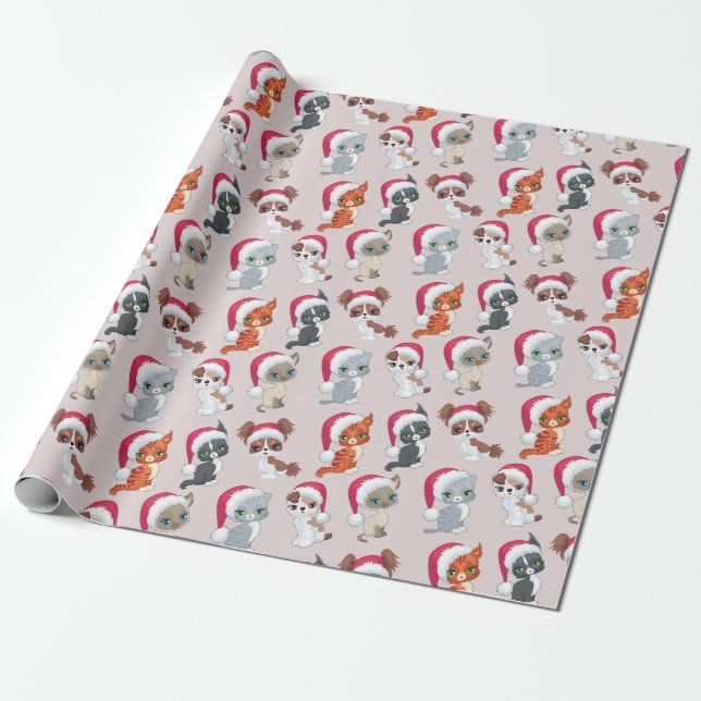 Papier Cadeau Chats amusants Joyeux Noël Jolie (Déroulé)