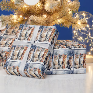 Papier Cadeau Chats Aquarelles Dans Les Flèches De Neige