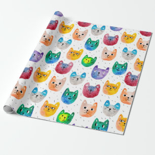 Papier Cadeau Chats aquarelles et amis