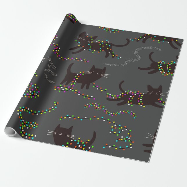 Papier Cadeau Chats avec le Motif des lumières de Noël (Déroulé)