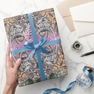 Papier Cadeau Chats bouddhistes dans Jardin Bliss Aquarelle Art