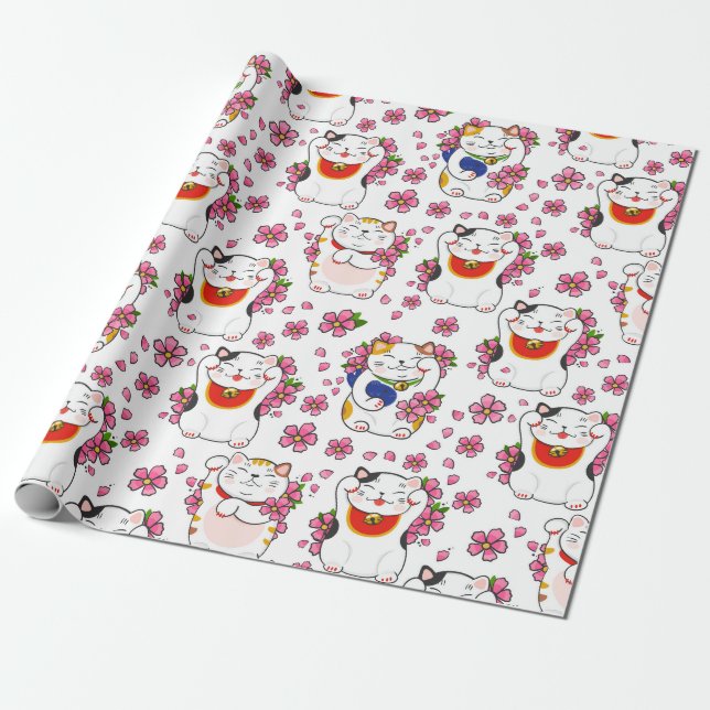 Papier Cadeau Chats chinois Maneki-neko (Déroulé)