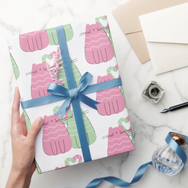 Papier Cadeau Chats d'amour rose et vert Anniversaire (Cadeaux)
