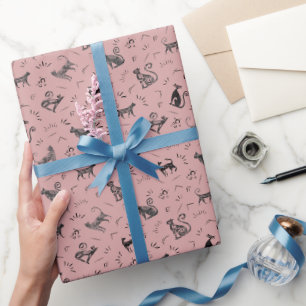 Papier Cadeau Chats d'art rupestre sur rose thé foncé