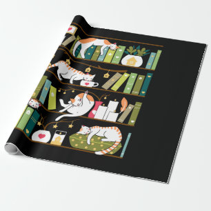 Papier Cadeau Chats de bibliothèque - chats fantaisistes sur les