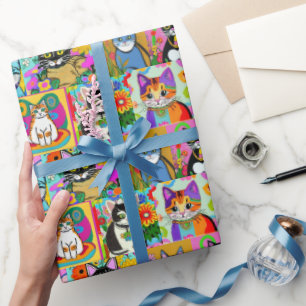 Papier Cadeau Chats de dessin de style d'art populaire Whimsical