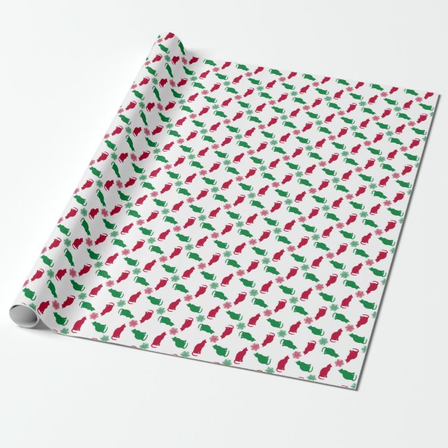 Papier Cadeau Chats de Noël et flocons de neige papier d'emballa (Déroulé)