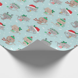 Papier Cadeau Chats de Noël mignons en bleu clair
