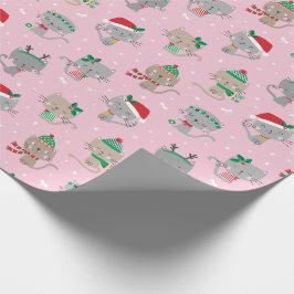Papier Cadeau Chats de Noël mignons sur rose clair
