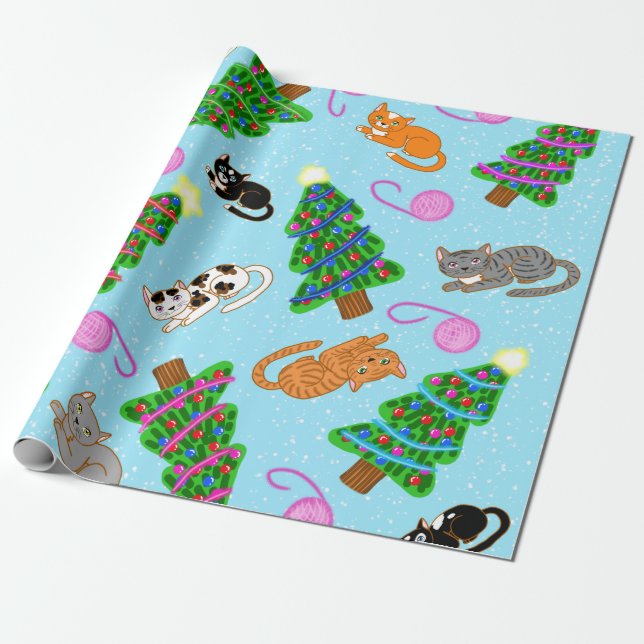 Papier Cadeau Chats de Noël motif par Katy Christoff (Déroulé)