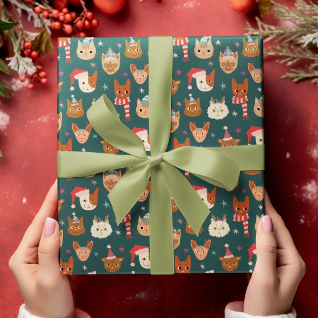 Papier Cadeau Chats de Noël Motif tiré main (Créateur téléchargé)