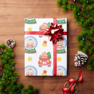 Papier Cadeau Chats de Noël Snowglobes en blanc