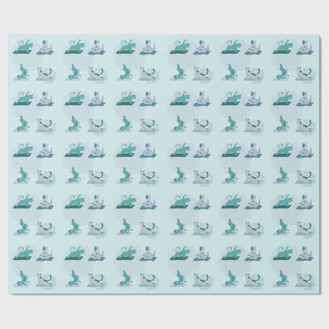 Papier Cadeau Chats de yoga vert (Couture)