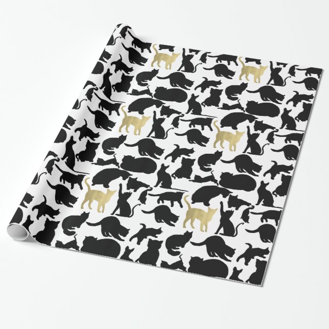 Papier Cadeau Chats en or noir (Déroulé)