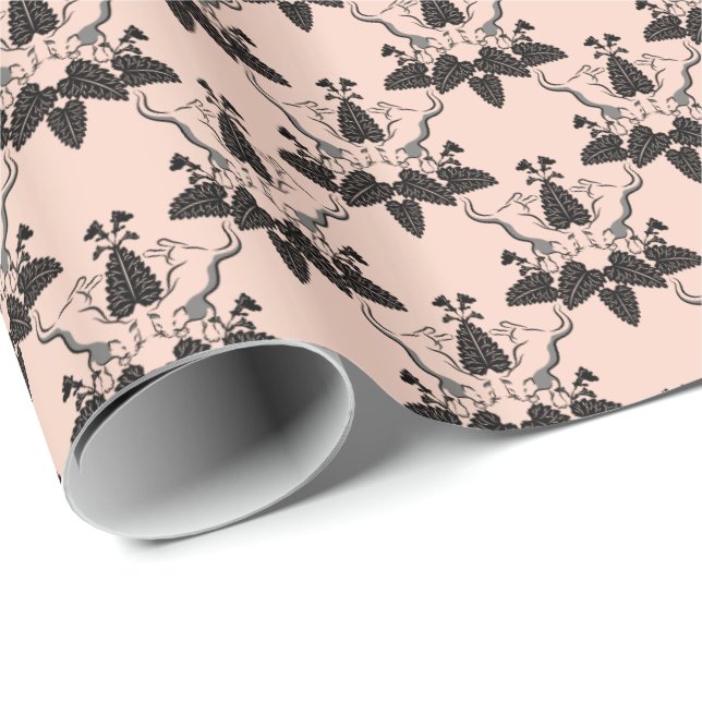 Papier Cadeau Chats et casserole Damask Look Motif (Coin rond)