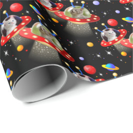 Papier Cadeau Chats et chatons dans les vaisseaux spatiaux OVNI