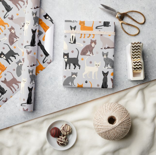 Papier Cadeau Chats et Empreintes de pattes (Artisanat)