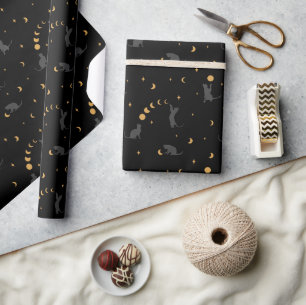 Papier Cadeau Chats et Phases Lune Enveloppement Papier 