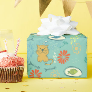 Papier Cadeau Chats et poissons drôles