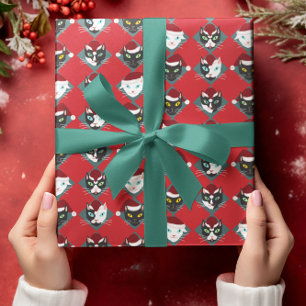 Papier Cadeau Chats mignons à Santa Hats Noël