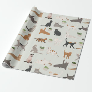 Papier Cadeau Chats mignons et plantes d'intérieur