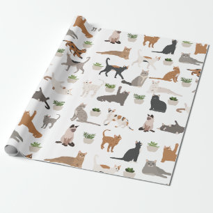 Papier Cadeau Chats mignons et plantes d'intérieur