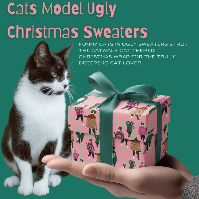 Papier Cadeau Chats Modèle Vilain Sweaters de Noël rose (Créateur téléchargé)
