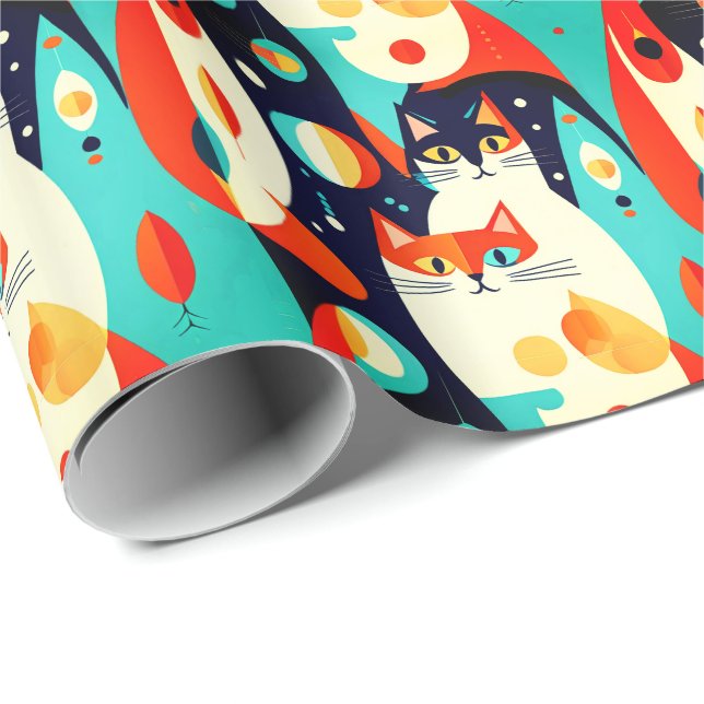 Papier Cadeau Chats modernes du milieu du siècle sur un Arrière  (Coin rond)