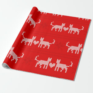 Papier Cadeau Chats motifs de Noël en croix amoureux de s