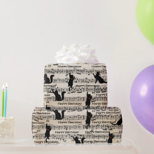 Papier Cadeau Chats Noirs Anniversaire Sur Partition
