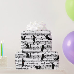 Papier Cadeau Chats Noirs Anniversaire Sur Partition