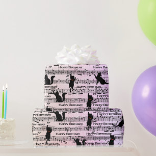 Papier Cadeau Chats Noirs Anniversaire Sur Partition
