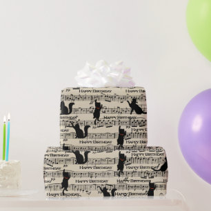 Papier Cadeau Chats Noirs Anniversaire Sur Partition