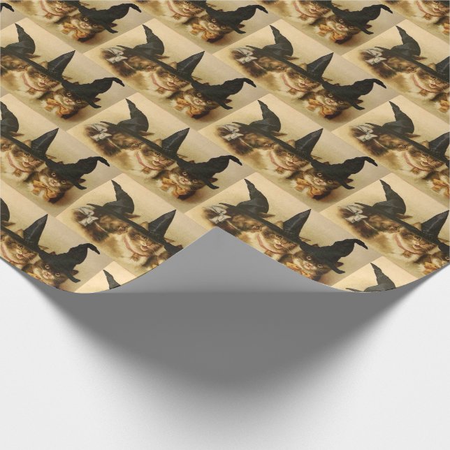 Papier Cadeau Chats noirs d'Halloween vintage (Coin)