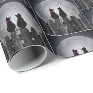 Papier Cadeau Chats noirs en clair de lune
