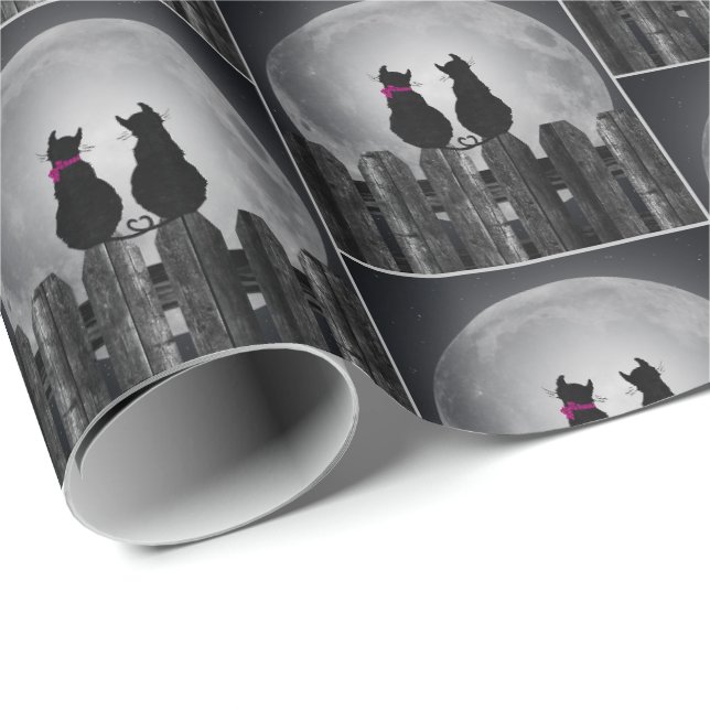 Papier Cadeau Chats noirs en clair de lune (Coin rond)