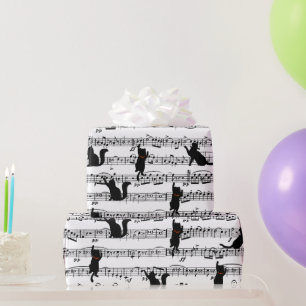 Papier Cadeau Chats noirs sur feuille de musique